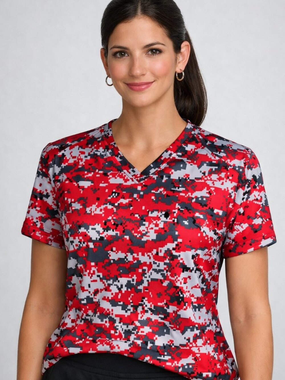 Badger Sport Women’s Digital V Neck Short Sleeve Active Sports Tee Size Medium